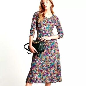 Joules Elodie Dress Navy Ditsy Floral Jersey 3/4 Sleeve A Line UK 14 US 10